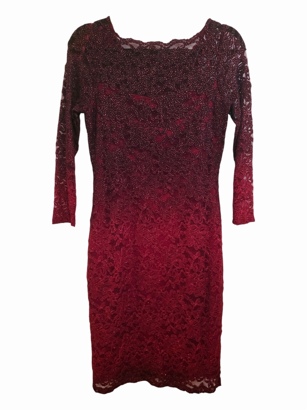Onyx Nite Burgundy Lace Long Sleeve Sheath Dress - Picture 3 of 5